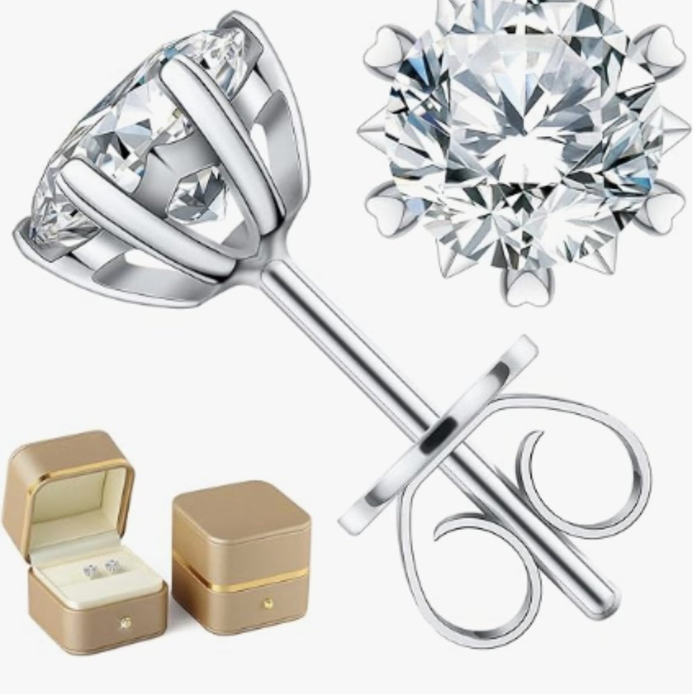 2 ct. Certified D Color VVS1 Moissanite Solitaire Stud Earrings NWB